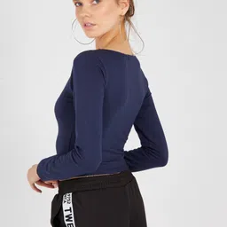 trends tower Casual Regular Sleeves Solid Women Dark Blue Top image 2