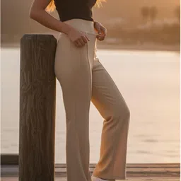 blacktail Women Regular Fit Cream Polyester Trousers-picture-34