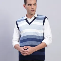 morkel Men Self Design V Neck Blue Sweater-picture-17