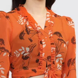 tokyo talkies Casual Regular Sleeves Solid Women Orange Top image 4