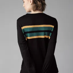 roadster Women Striped Round Neck Black Sweater image 5