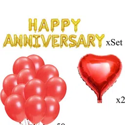 soi Solid Happy Anniversary Foil with 50 HD Metallic Balloons with Heart Decoration Kit Letter Balloon image 2
