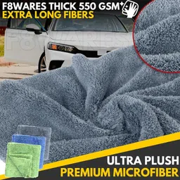 f8wares Microfiber Cloth for Car-Absorbent Car Cleaning Cloth Edgeless 550 GSM 40X40 cm Wet and Dry Microfiber Cleaning Cloth image 2
