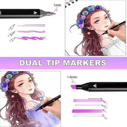 romj Dual Tip Art Markers-48 48 PCS Bullet and Calligraphy Alcohol Ink Marker Nib Nib Sketch Pens image 3