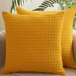 Yellow Textured Cotton 20 x 20 Inches Cushion Covers (Set of 5) by Jamio Firati-picture-25