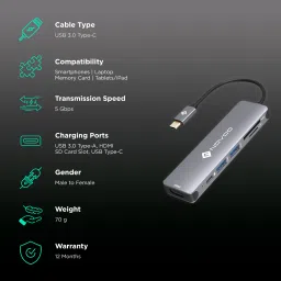 NOVOO 6-in-1 USB 3.0 Type C to USB 3.0 Type A, HDMI, SD Card Slot, TF Card, USB Type C USB Hub (Broad Compatibility, Dark Grey) image 2
