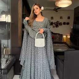 heer enterprise Printed Georgette Stitched Anarkali Gown-picture-12