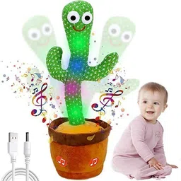 Talking Cactus Toy for Babies |Wriggling and Dancing Toy with 3D Lights for kids-image-1