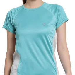 uzarus Women Colorblock Round Neck Polyester Dark Green T-Shirt-picture-24