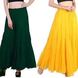 affleon Pack of 2 Women Flared Green Georgette Trousers-picture-10