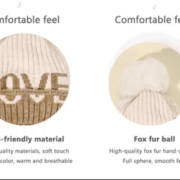 highever Women's stylish winter woolen cap soft warm fur inside pom-pom on top for girls Woven Beanie image 3