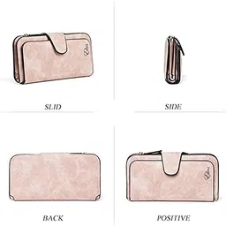 elios Fashion Soft Vegan PU Leather Trifold Ladies Clutch RFID Blocking Phone | Credit Card Holder |Organizer |Purse |Wallet for Women with 14 Card Slots (Pink) image 5