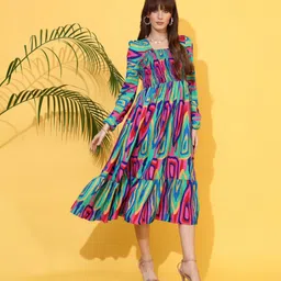 sheetal associates Women Fit and Flare Multicolor Below Knee Dress image 1