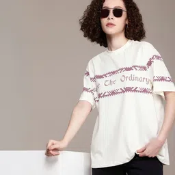 roadster Women Printed Round Neck Cotton Blend White T-Shirt-picture-17