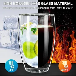 homoryx High Borosilicate Double Wall Glass with Silicon Lid Glass Water/Juice Glass image 3