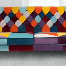 bohemiana from pepperfry Scenos Velvet 3 Seater Sofa in Multi Colour image 1