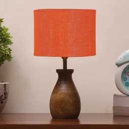 new era Orange Jute Table Lamp With Wood Base image 2