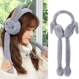 row luck Winter Funny 1 Grey Ear Muff Moving Air Pump Earmuff for Girls/Women's Ear Muff image 4