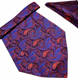 VOICI Paisley Design Blue & Red color pocket square and Cravat-image-11