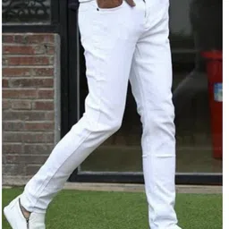 Men Slim Mid Rise White Jeans-image-76
