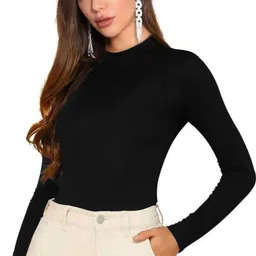maheshvi Casual Regular Sleeves Solid Women Black Top image 1