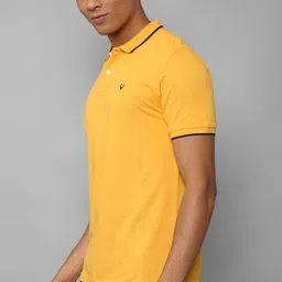 allen solly Men Solid Polo Neck Pure Cotton Yellow T-Shirt image 4