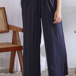 kanchuk Women Regular Fit Blue Pure Cotton Trousers-picture-10