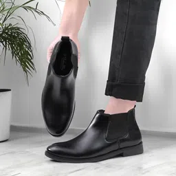 michaelshu Men Chelsea Slip-On Synthetic Leather Comfortable Boots For Men Boots For Men image 2