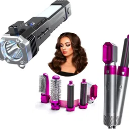 Combo 5-in-1 Hot Air Hair Dryer & 8-In-1 Long Range Beam Multifunctional Torch 24 hrs Torch Emergency Light-image-65