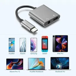ELECOVER Silver Silver Type C to 3.5mm Aux Headphone Splitter Adapter Jack & Charging Converter Phone Converter image 4