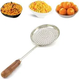aglor Stainless Steel Boondi Jara with Wooden Handle for Home and Kitchen Collapsible Deep Frying Basket image 2