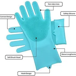 nksnimystore Reusable Rubber Silicon Wash Scrubber Heat Resistant Dish Washing Gloves K64 Wet and Dry Disposable Glove image 2