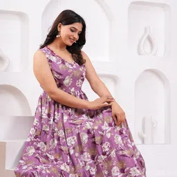 mradhulfashion Women A-line Purple Midi/Calf Length Dress image 4