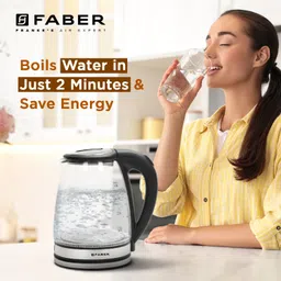 faber 1.8L Electric Glass Kettle|2mm Borosilicate|Dry Heat Protection|LED Illuminator Beverage Maker image 2