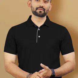 vebnor Men Solid Polo Neck Polyester Black T-Shirt image 1