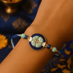 rajsush Thread BLUE CRYSTAL SET OF 2 Yarn Rakhi Set image 2