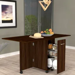 specialitypanels Adam 6 Seater Folding Table in Asian Walnut Finish with Crockery unit & Storage-picture-10