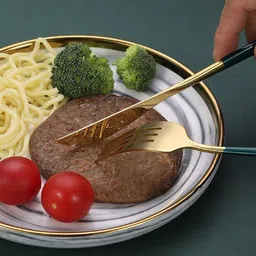 pepplo Matte Silver Flatware Cutlery Set,Stainless Steel Utensils Set(Green,Pack of 4) Stainless Steel Cutlery Set-picture-25