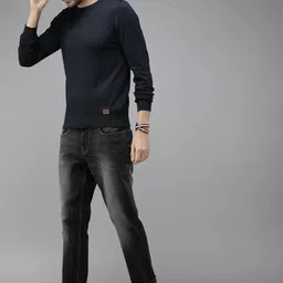 roadster Men Solid Round Neck Blue Sweater image 4