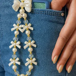 Ringzanio Phone Charm Phone Strap Pearl and Bow Beads With Crystal Moti for Women and Girl Phone Charm image 2