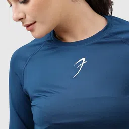 fuaark Women Solid Crew Neck Polyester Blue T-Shirt image 4