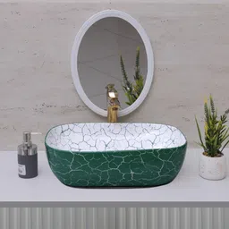 solano Premium Quality Ceramic Glossy Marble Art Basin For Bathrooms & Living Room TM - 5011 [18 x 13 x 5]INCH Table Top Basin-picture-31