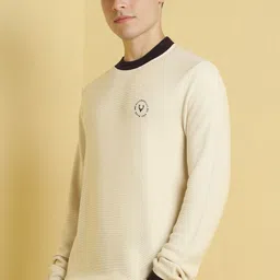 allen solly Men Solid Crew Neck Beige Sweater image 4
