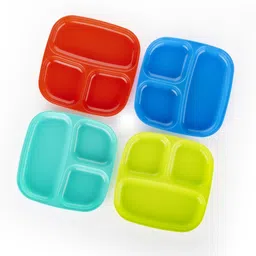 aalok 3 Partition Unbreakable Food Plate, Kids Plate(Pack of 4) Sectioned Plate-picture-10