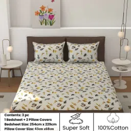 real dream Beige Geomatric Glace Cotton Queen Flat Bed Sheets with 2 Pillow Covers (240 tc) image 2