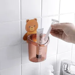 webdealz Pack of 1 Teddy Bear Tooth Brush Holder with Adhesive Sticker (No Drill) x1.411 Hook 1 image 1