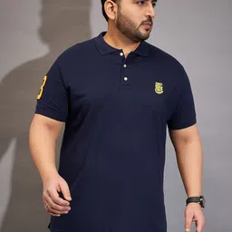bigbanana Men Solid Polo Neck Cotton Blend Blue T-Shirt-picture-15