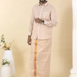 ramraj cotton Men Silk Blend Shirt Dhoti Set image 3