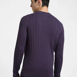 jack & jones Men Self Design Crew Neck Purple Sweater image 4