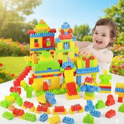 devdarsh Colorful Building Bricks and Blocks - 100-Piece Set in a Cute Bag for Kids image 5